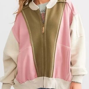 BUCKLE(BKE) ColorBlock Mixed Knits Zip-Front Jacket, EUC (1 Wear), S (Overszd)